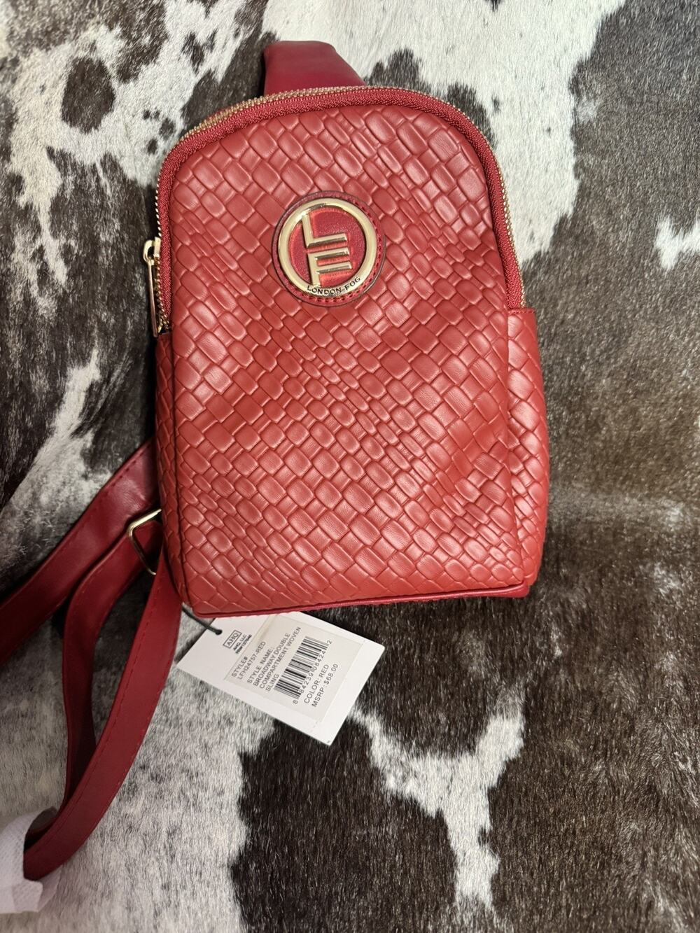 London Fog Broadway Double Compartment Woven Sling Bag MSRP $68
